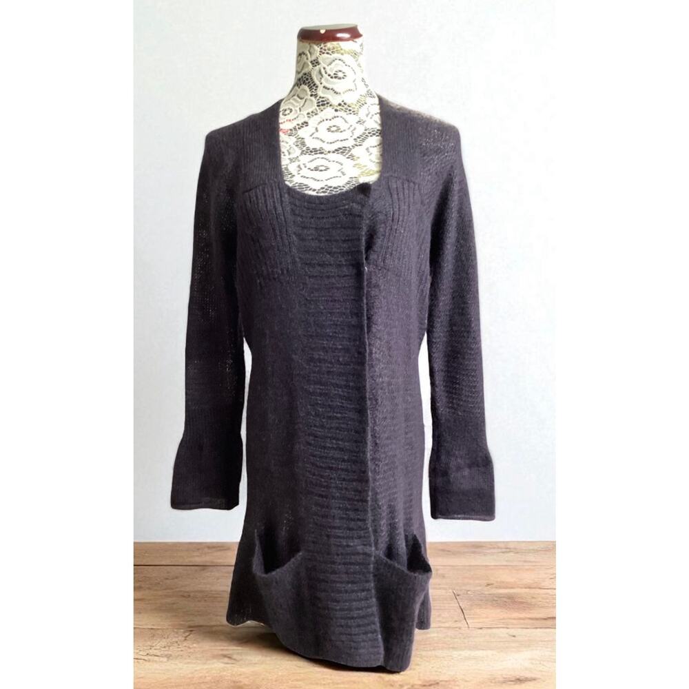 Eileen Fisher Mohair Wool Blend Knit Snap Button Cardigan sz M